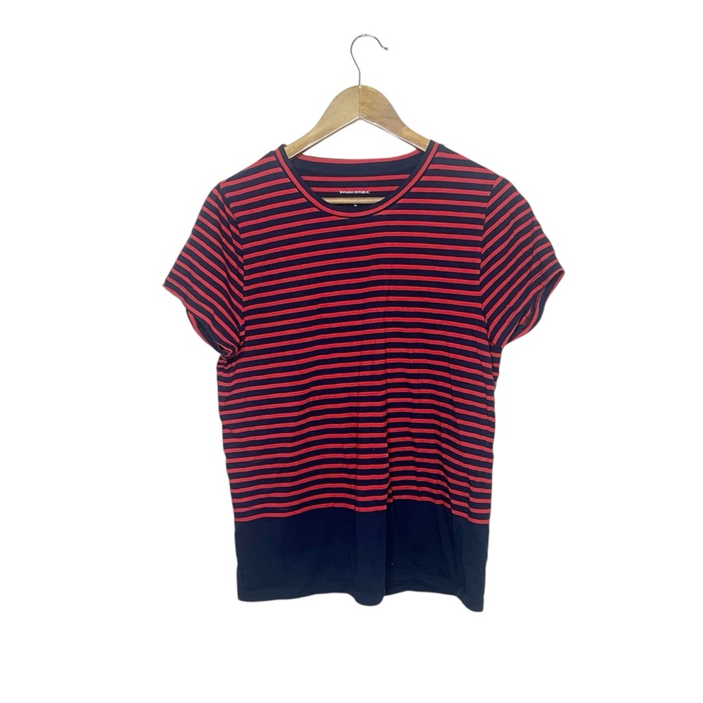 Banana Republic Cotton Hot Pink Navy Short Sleeve XL Striped T-Shirt Top Basic